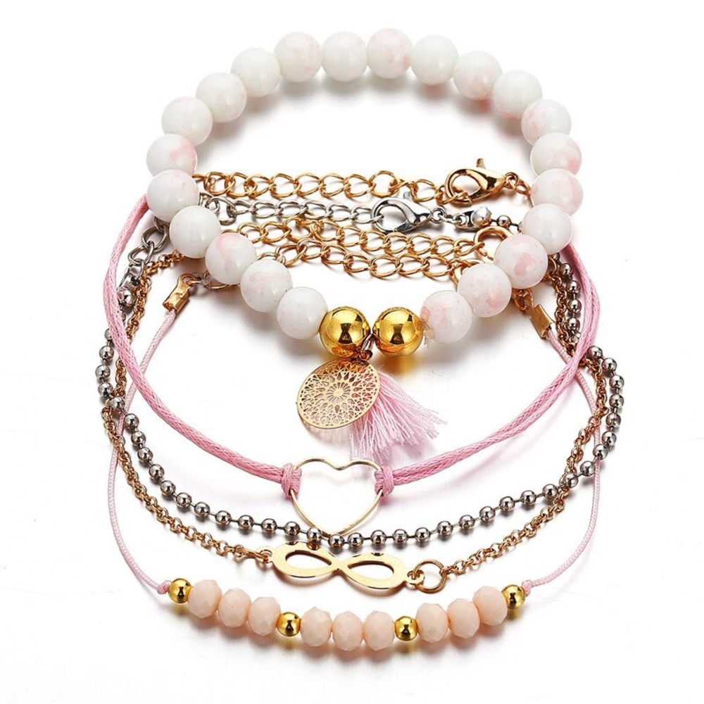 🎉 New Pink & Gold Boho Bracelet Set of 5
